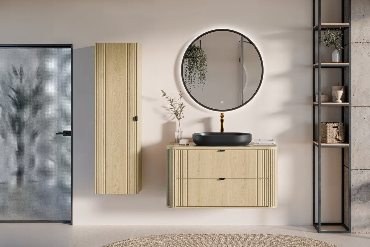 Zestaw meblowy 100cm z blatem, umywalką nablatową River i szafką wysoką SET-OVC B CREMONA 100CM UN RIVER BM HC