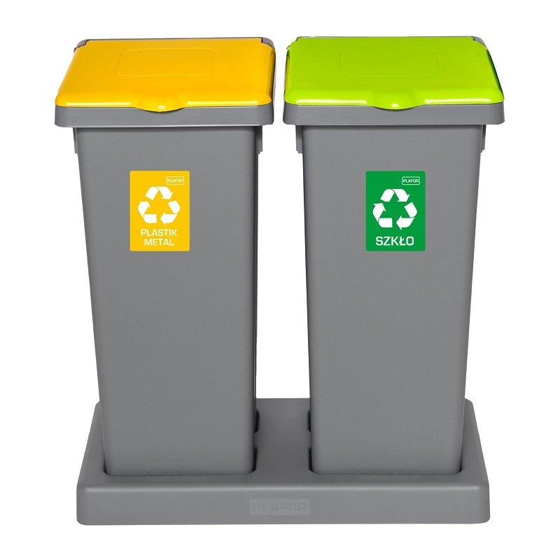 Kosz FLAP BIN 53L szary / pokrywa żółta / plastik metal